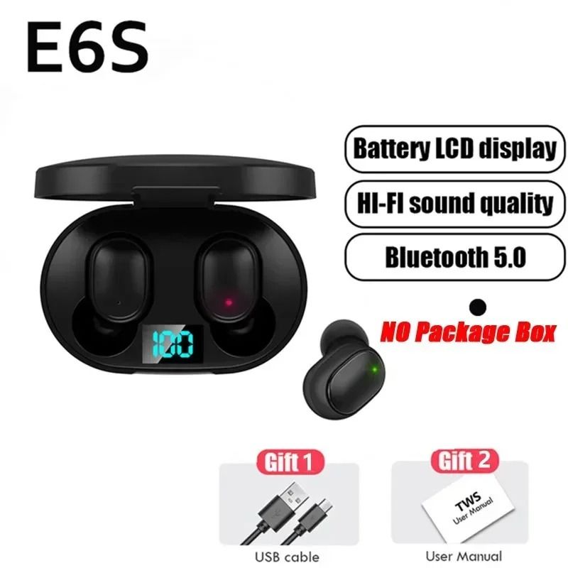 TWS E6S Wireless Bluetooth Earphones Noise Cancelling Headset with Mic