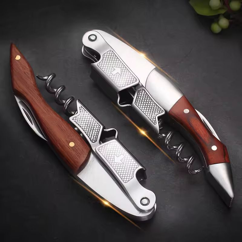 Premium Wood-Handle Corkscrew & Multifunction Bottle Opener, Professional Wine & Beer Key