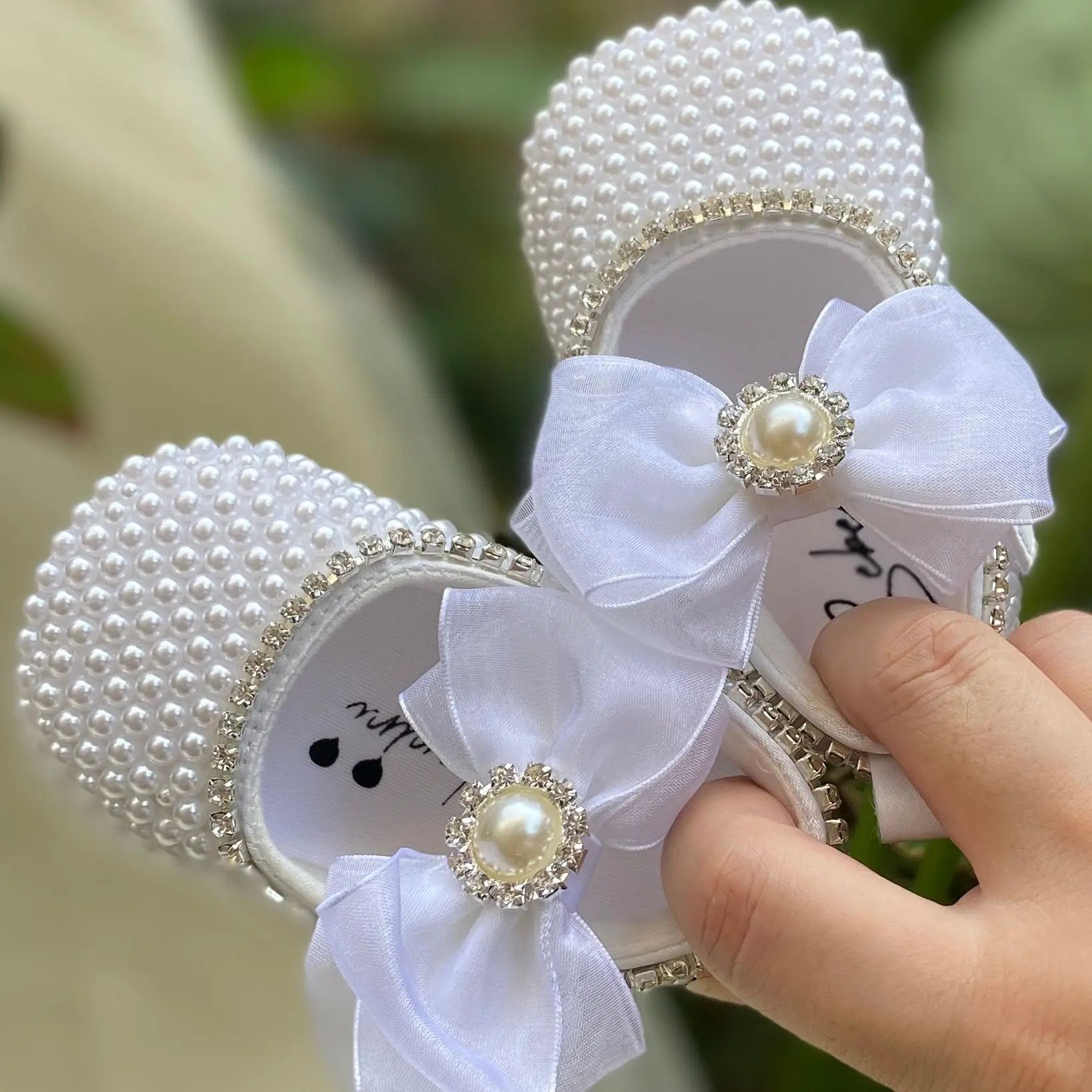 Elegant Pearl Christening Baby Shoes for Newborns (0–3 Months)
