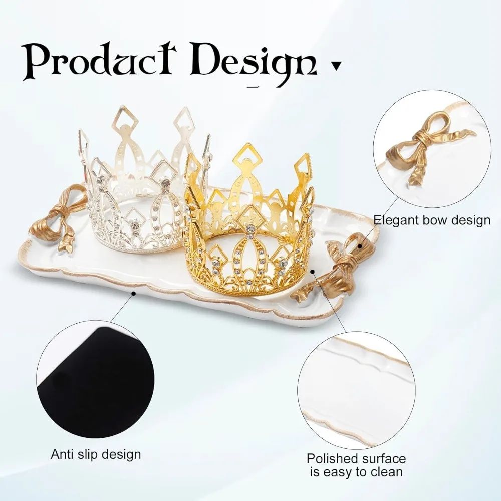 Vintage Resin Jewelry Tray with Bow Design Decorative Organizer for Rings, Necklaces & Vanity Storage