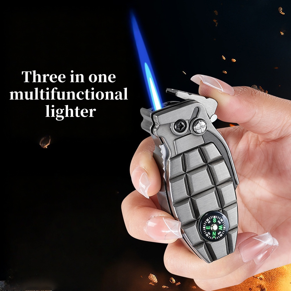 Tactical Windproof Jet Lighter with Built-in Compass & Safety Lock  Rugged EDC Survival Tool