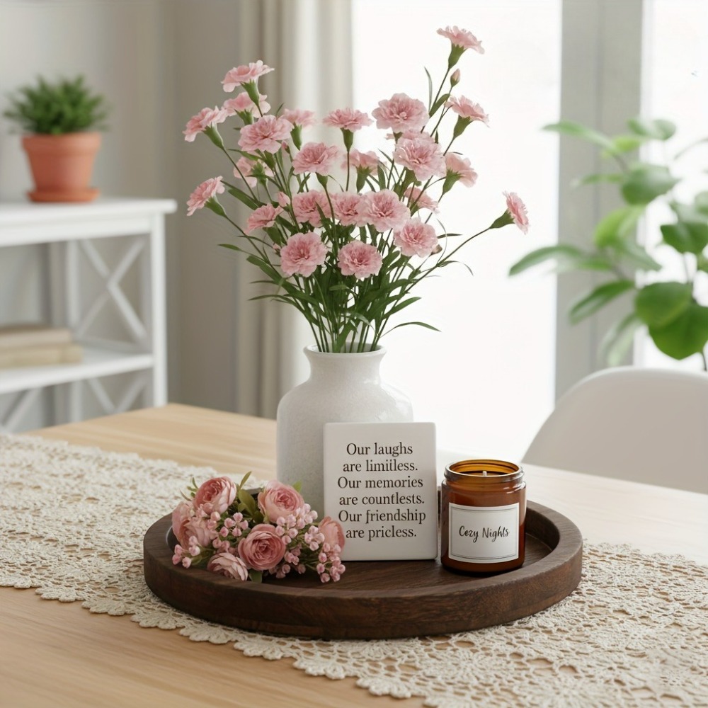 Rustic Wooden Serving Tray Thick Round Farmhouse Decor for Coffee Tables, Kitchen Counters & Candle Displays