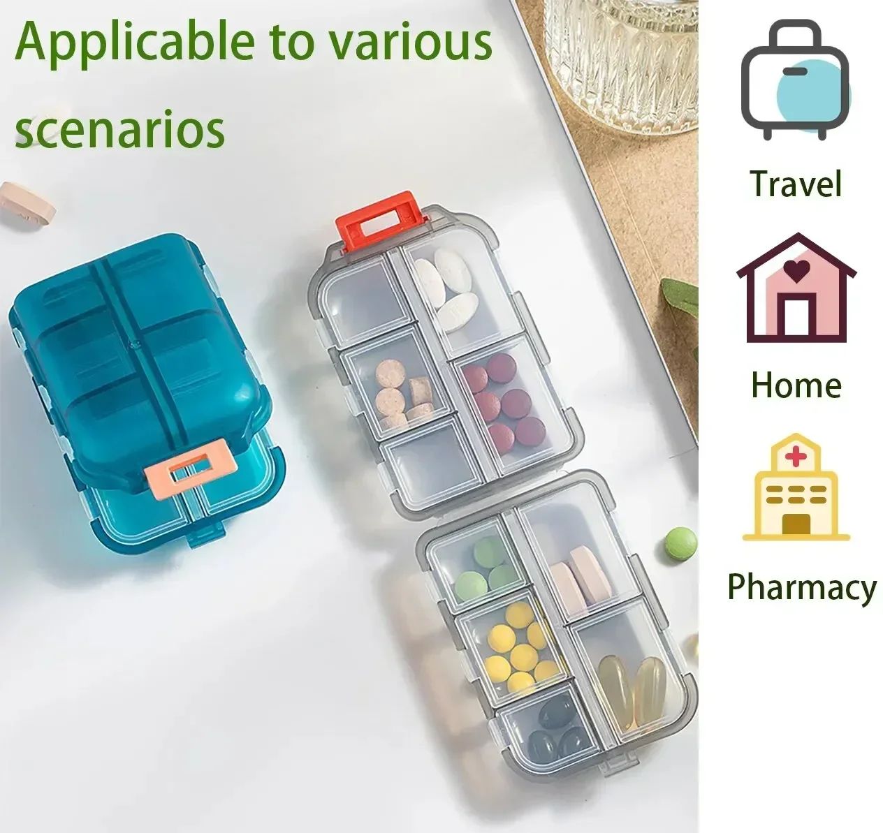 Portable Travel Pill Organizer with 10-Grid Daily Medicine Storage Case
