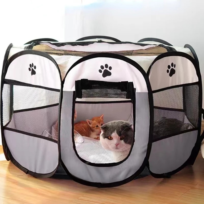 Large Dog Cages & Cat Fences, Foldable Pet Tent with Skylight Zipper – Portable Kennel for Outdoor Easy Operation