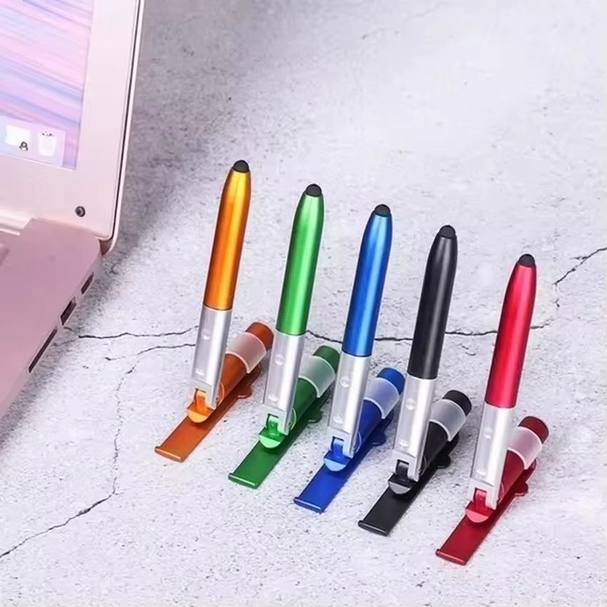 4-in-1 Multifunction Ballpoint Pen with LED Light and Foldable Phone Holder