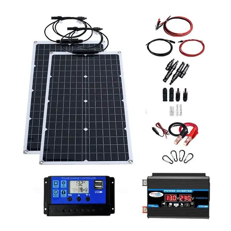 Flexible Solar Panel System with Battery Charger Controller and Inverter Kit