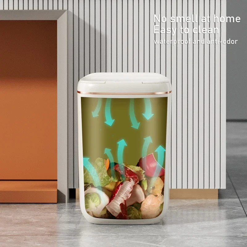 Automatic Smart Sensor Trash Can, Large-Capacity Waterproof Trash Bin, Black Bathroom, Kitchen, Toilet Paper Basket
