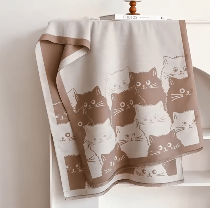 Cute Cat Jacquard Cashmere Pashmina Scarf – Thick Winter Warmth Shawl & Coldproof Blanket