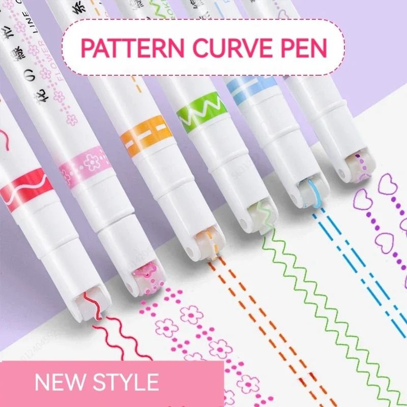 Kawaii Flower Line Shape Roller Curve Highlighter Pen Set