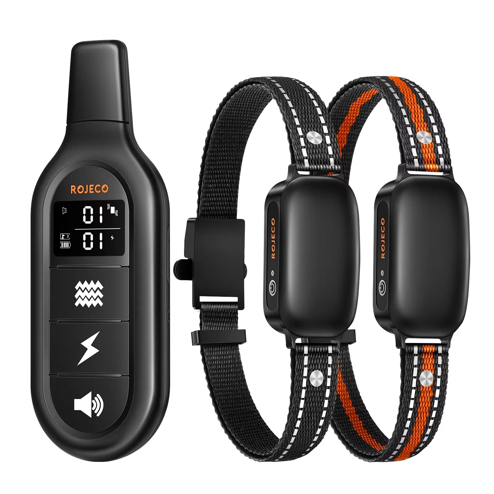 ROJECO Electric Dog Training Collar – Waterproof Remote-Control Bark Stop Collar with Vibration, Shock & Beep Modes