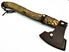 Handmade Rare Art Carbon Steel Blade Viking Throwing Axe - Carved Ashwood Handle