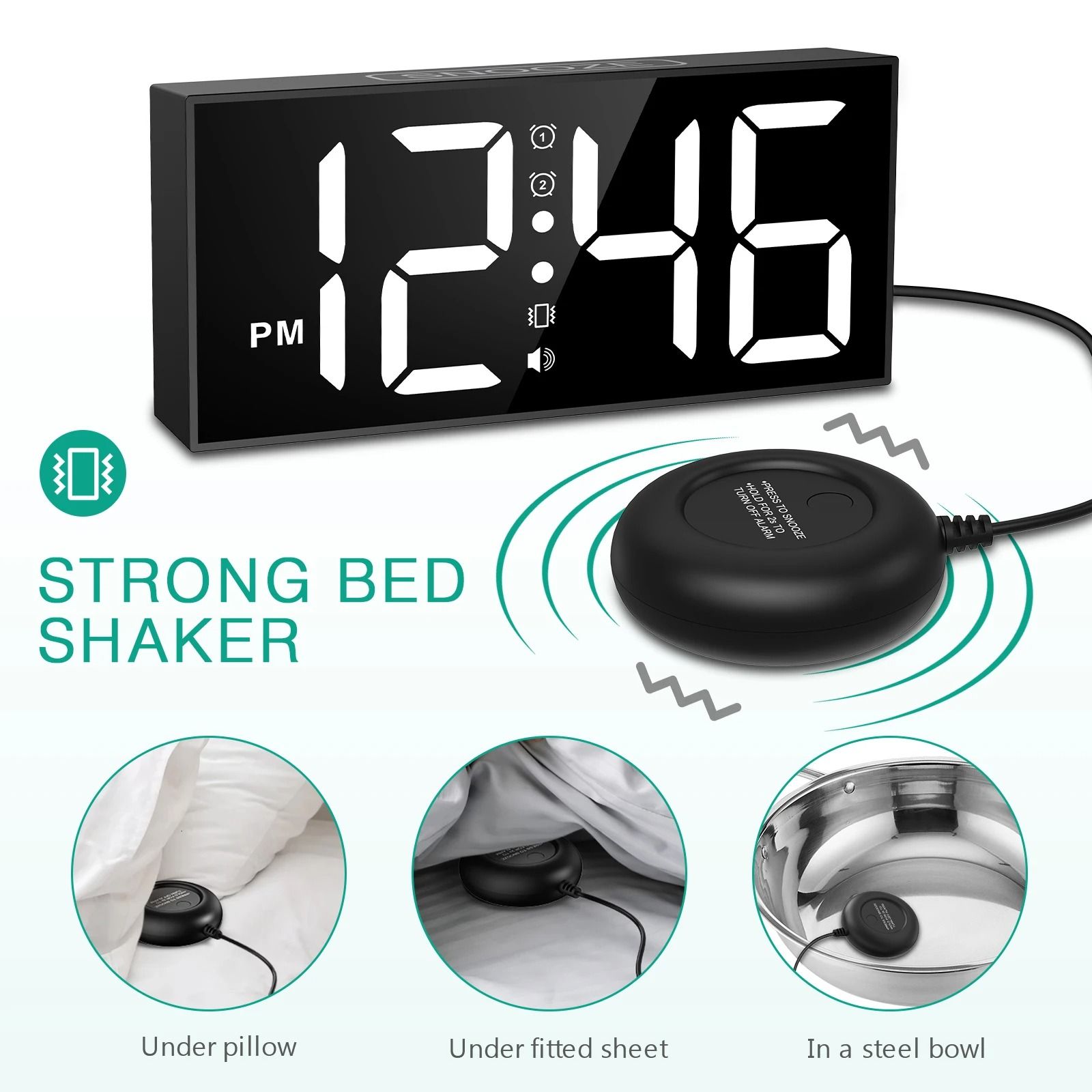 ORIA Vibrating Alarm Clock with Bed Shaker Loud Alarm Clock for Heavy Sleepers