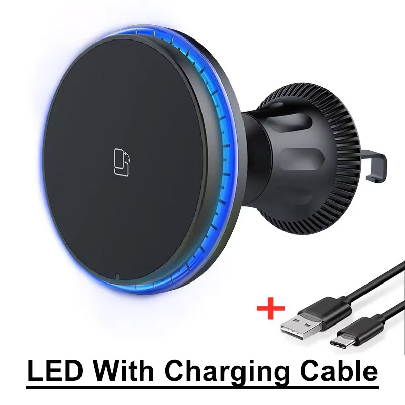 Magnetic Wireless Car Charger Stand with RGB LED Light Fast Charging Station