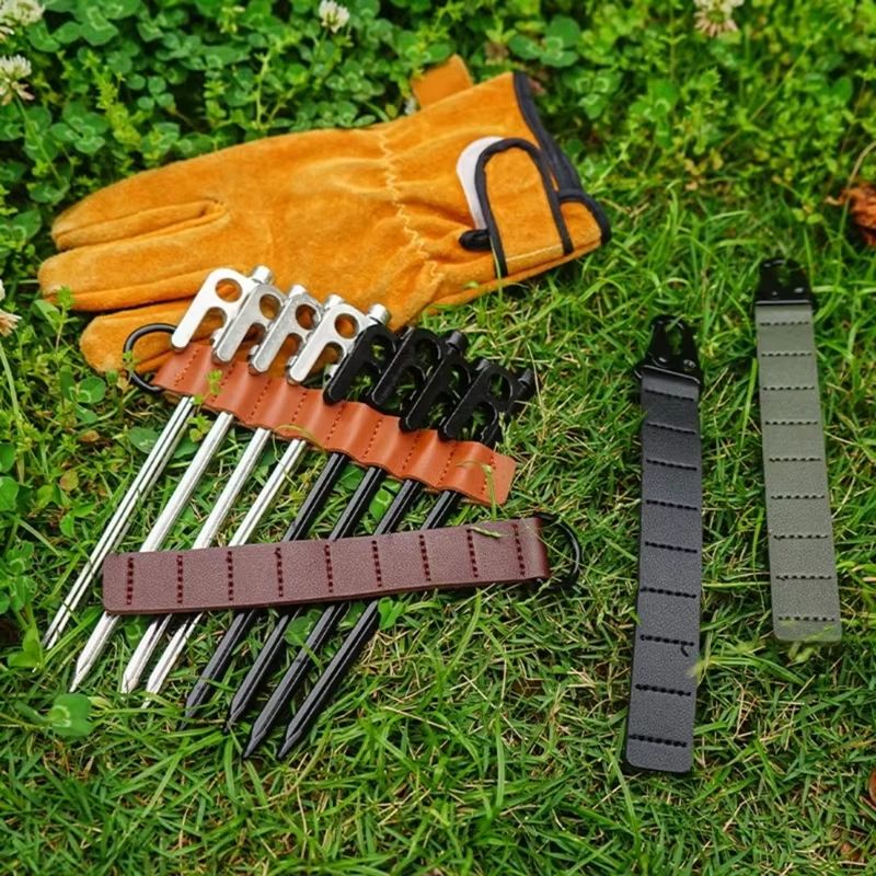 ProGear Tent Stakes Storage Bag – 8 Hole PU Leather Organizer for Tent Pegs