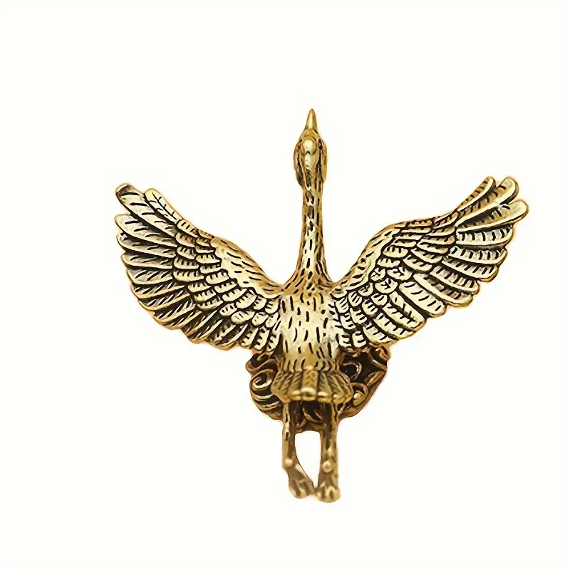 Vintage Brass Crane Figurine Desk Decor Elegant Feng Shui Tea Pet Ornament