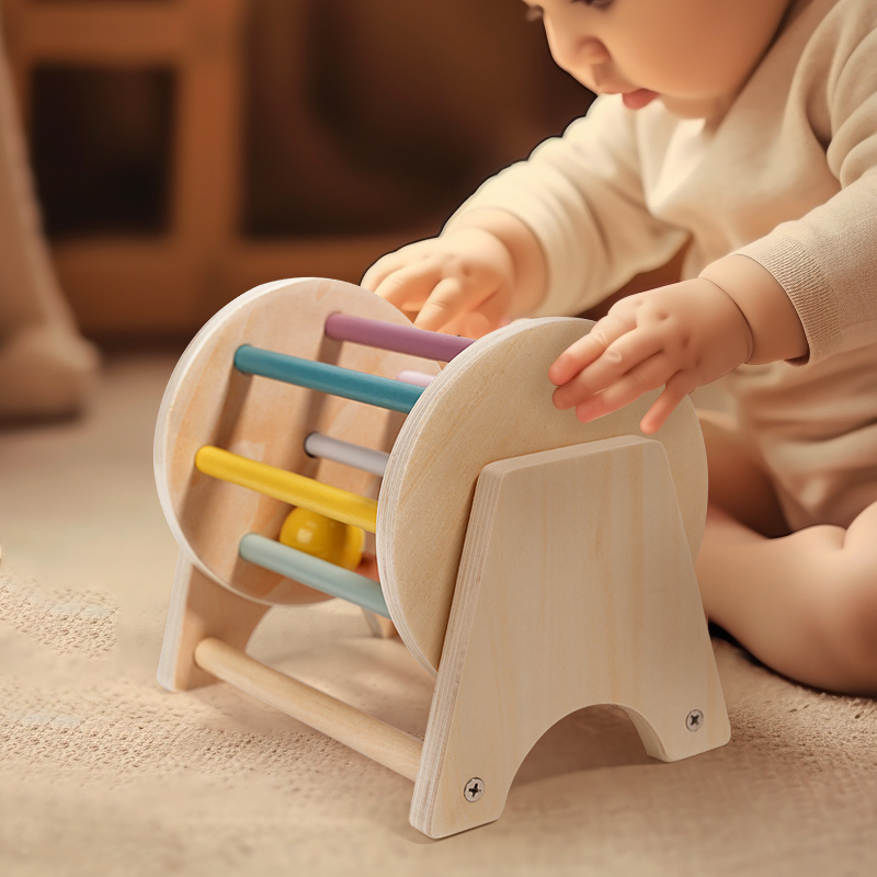 Baby Montessori Wooden Spinning Drum Toy for Early Education, Ideal Developmental Gift for 1-3-Year-Old Toddlers