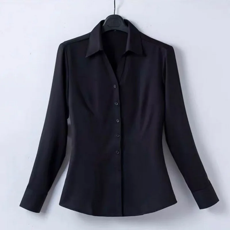 Professional Women's Short Sleeve Black Shirt, High Elasticity Business Casual Workwear, New Summer Style Blouse