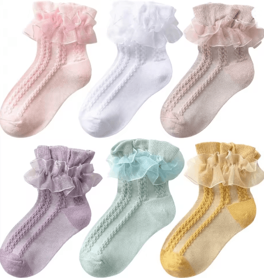Sweet Lace Ruffle Baby Girls Socks Cotton Crew Dress Style
