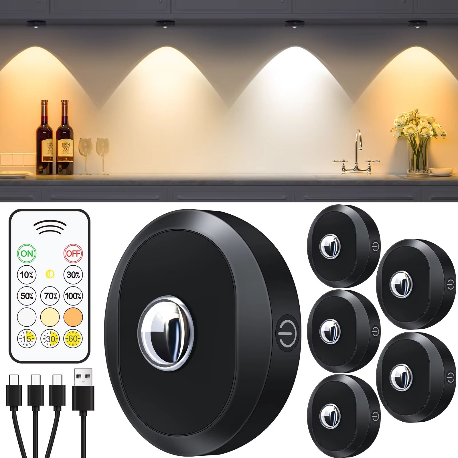 WILLED Rechargeable RGB Puck Light - 1200mAh Battery with Remote and Touch Control