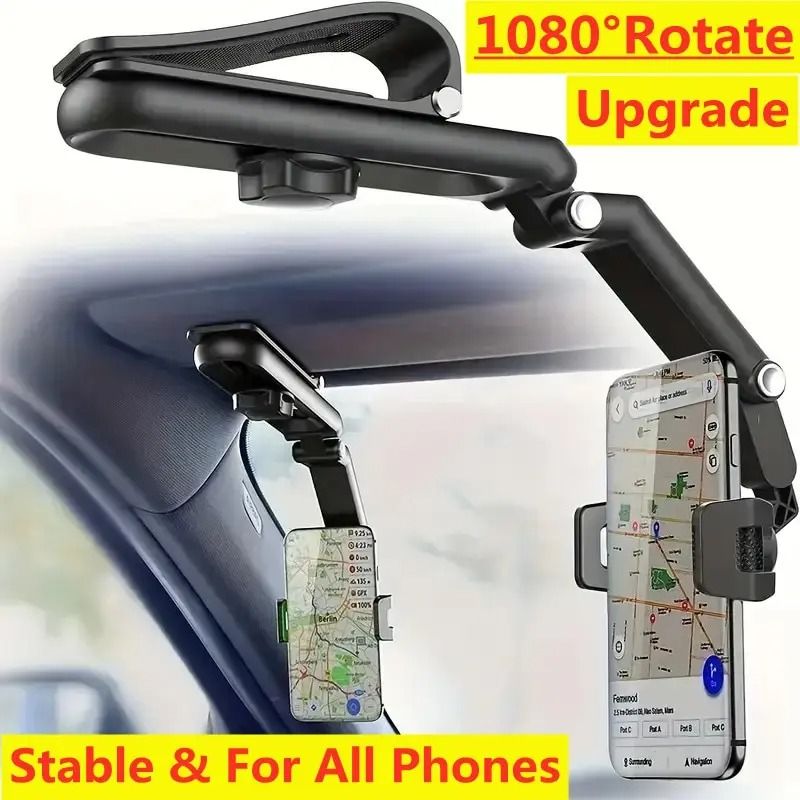 1080° Rotating Sun Visor Car Phone Holder | Universal GPS Mount & Clip Bracket for iPhone, Samsung & Xiaomi
