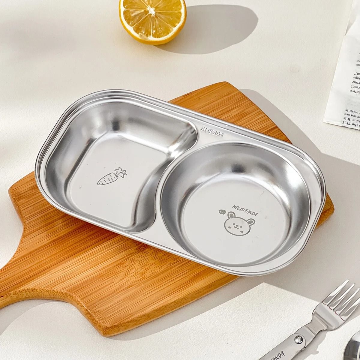Stainless Steel Divided Salad Plate Stackable Kids Snack Dessert Plate
