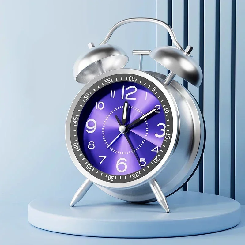 Twin Bell Loud Alarm Clock with Metal Frame and 3D Dial, Battery Operated Desk Table Clock with Backlight