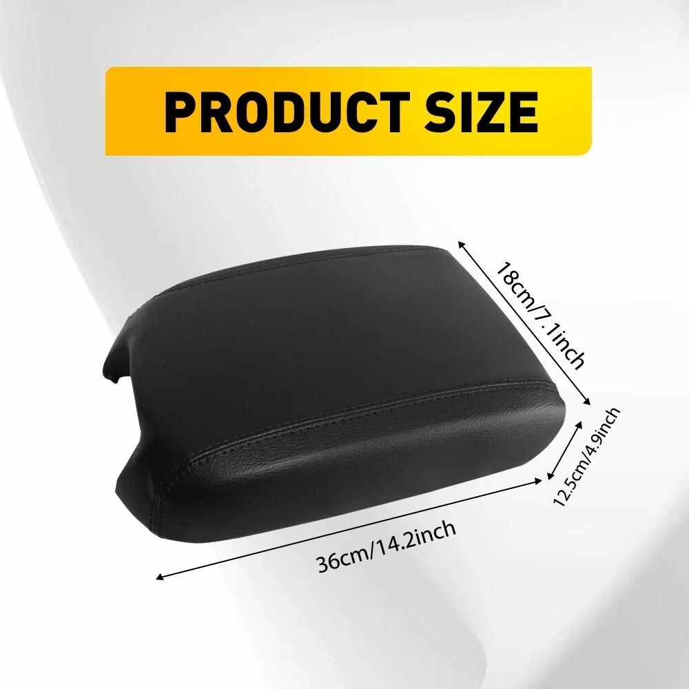 Stone Black Leather Center Console Lid Armrest Cover, Microfiber Leather, Waterproof, Durable