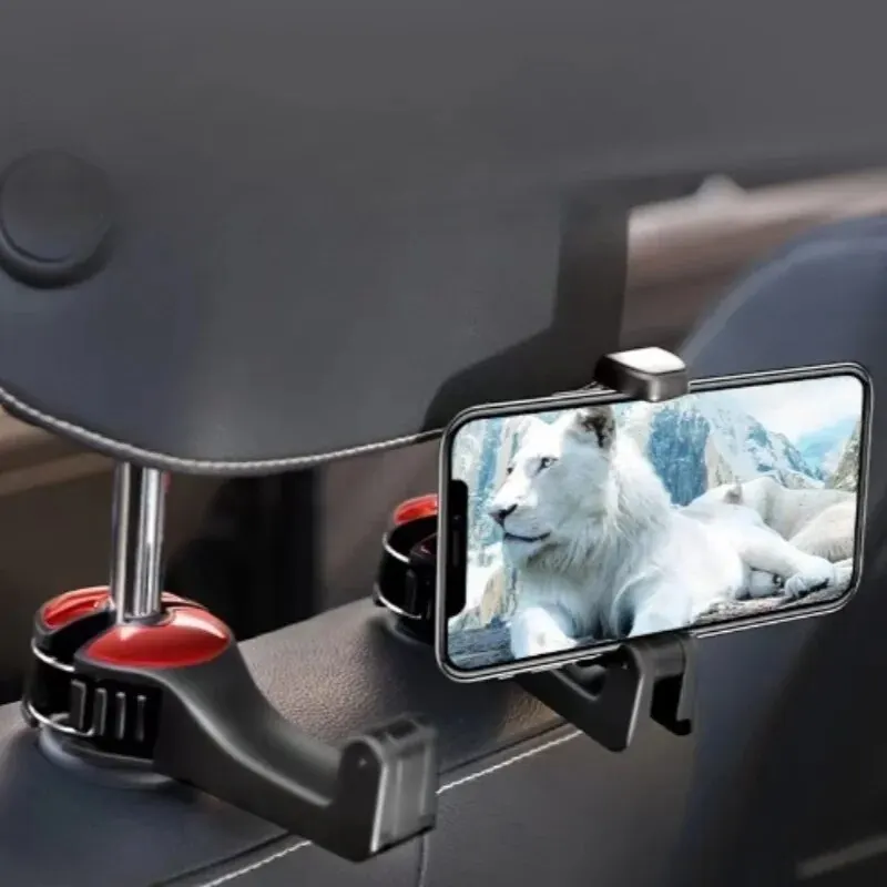 Car Headrest Phone Holder, Hidden Rear Seat Lock Hook, Multi Functional Mobile Holder for Vehicle