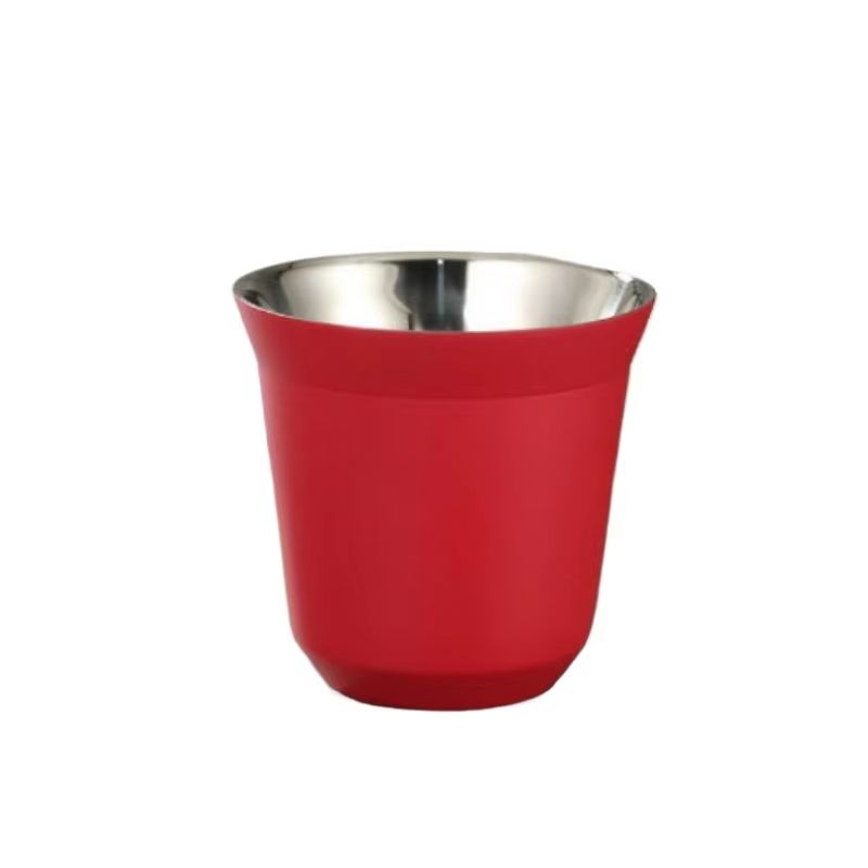 Stainless Steel Double-Layer Flat Bottom Coffee Water Cup 80ml (2.71 fl oz)