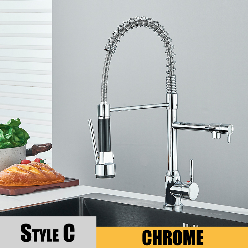 Black Kitchen Sink Faucet Pull Down, Hot and Cold Water Mixer, 2 Mode Tap with Dual Spout, Rotation Flexible Deck