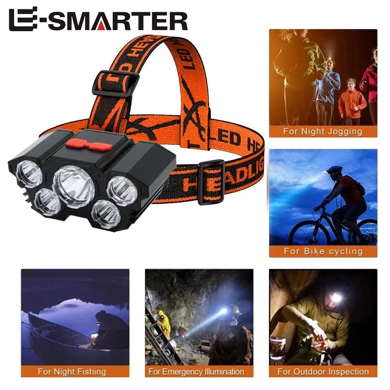 USB Rechargeable 5-LED Headlamp With 4 Lighting Modes