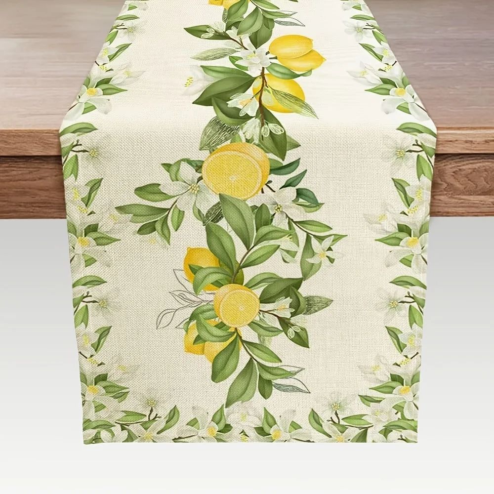 Lemon Floral Linen Table Runner Decor