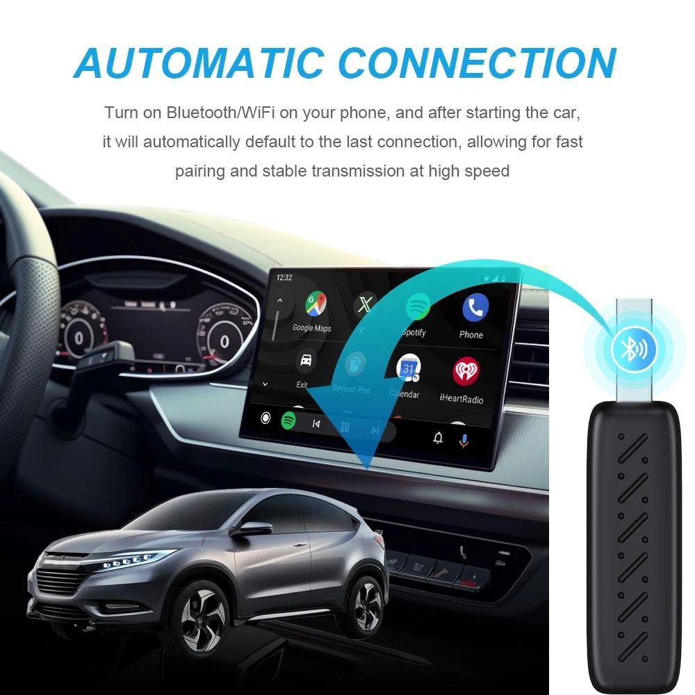 Wired to Wireless CarPlay and Android Auto 2-in-1 Mini Adapter Dongle Universal Bluetooth WiFi Plug and Play