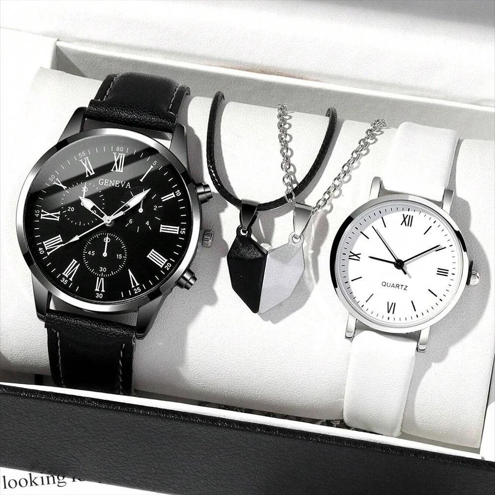Elegant Leather Couple Watch Set