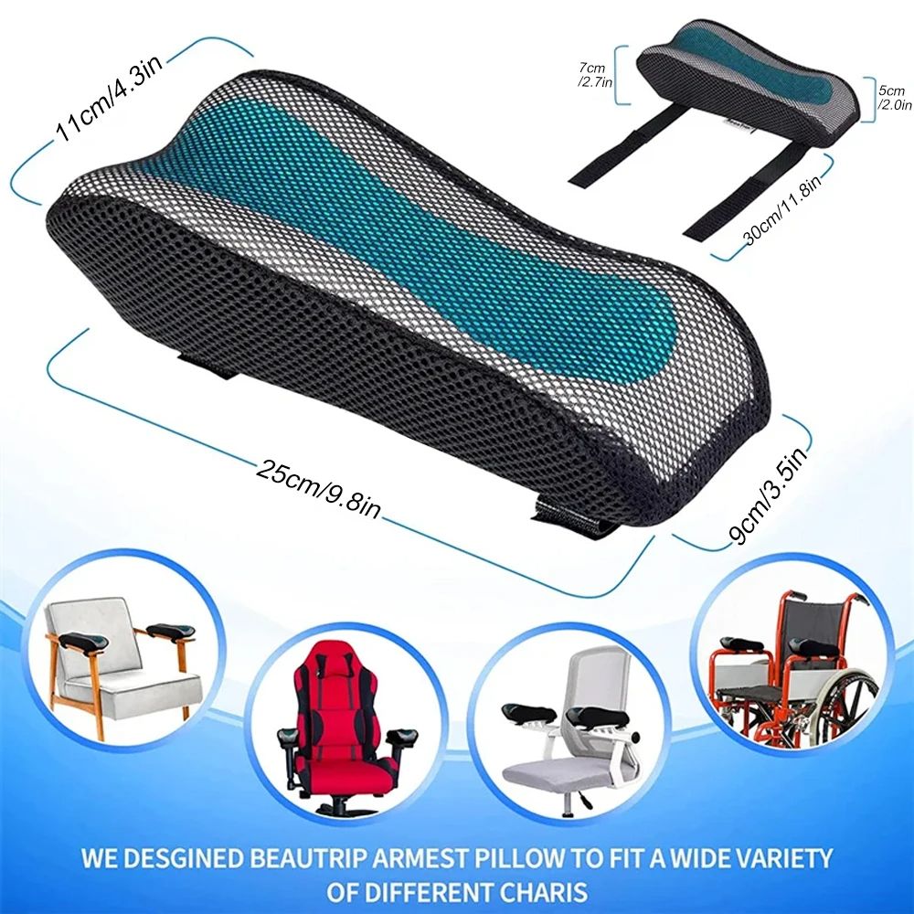 Office Chair Armrest Pad Elbow Pillow, Memory Foam Cooling Gel Support Cushion for Gaming Chair, Home Office, Desk