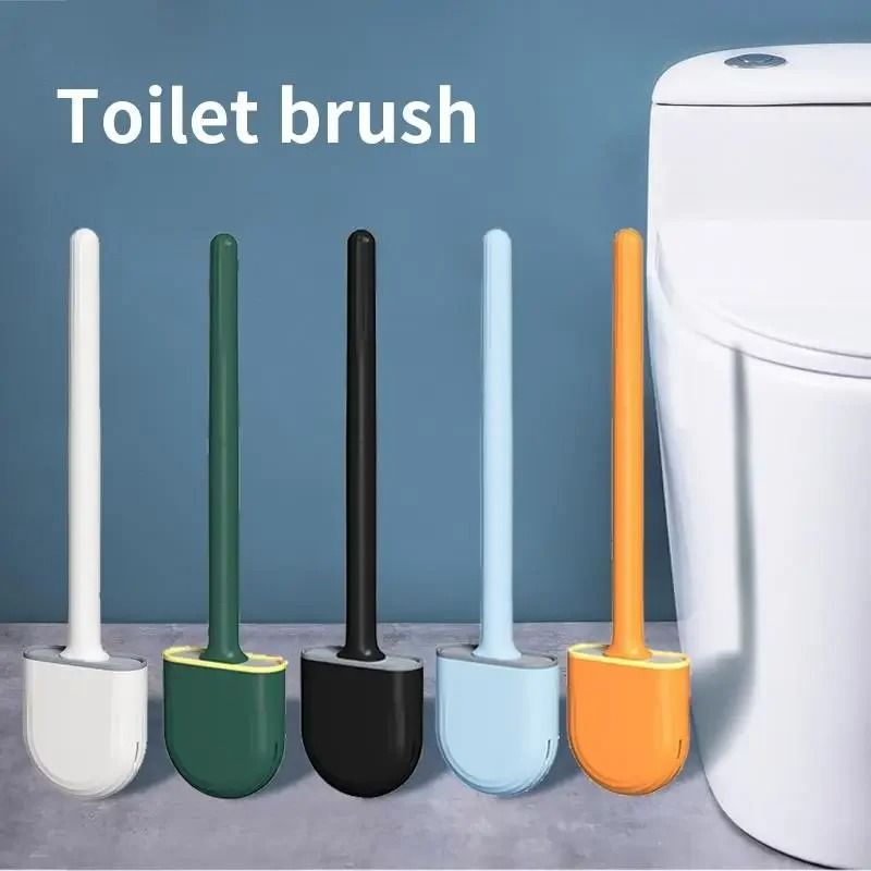 Hanging silicone toilet brush with Quick Dry Holder and Long Handle Bathroom Cleaner