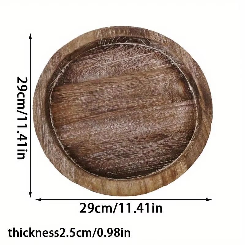 Wood Tray Round Wooden Candle Holder Dessert Plate