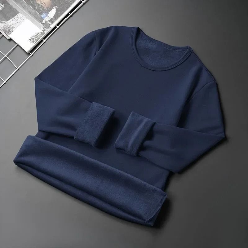 Mens Fleece Lined Long Sleeve Crew Neck Base Shirt – Thickened Casual Long Sleeve Top