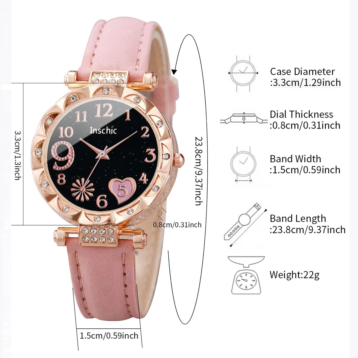 Heart Dial Leather Watch and Leaf Bracelet Set