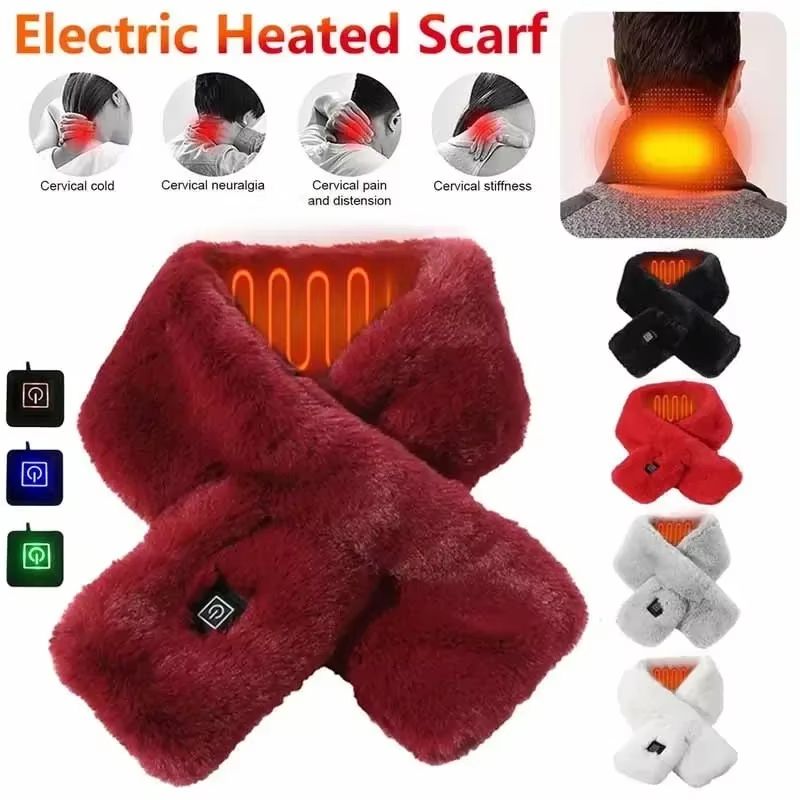 USB Heated Winter Scarf with 3-Gear Adjustable Temperature Control Neck Warmer for Men and Women