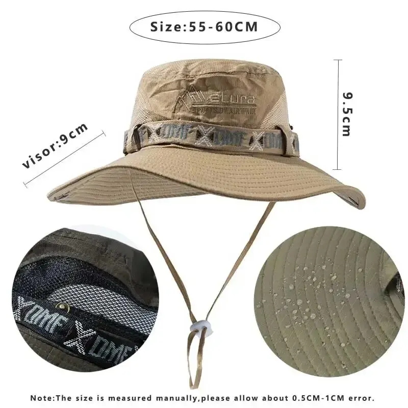 Summer Men Bucket Hat, UV Protection Wide Brim Panama Safari Hat for Outdoor Hiking & Beach