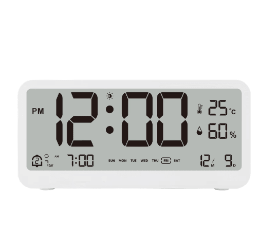 8001 EN Digital Alarm Clock with LED Display Dual Alarm Temperature & Humidity Monitor