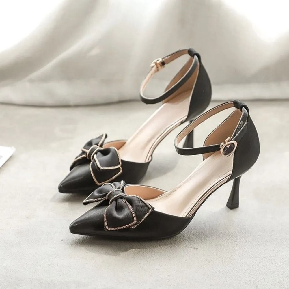 Elegant White Pointed Toe Butterfly Heels Medium Stiletto Wedding Pumps