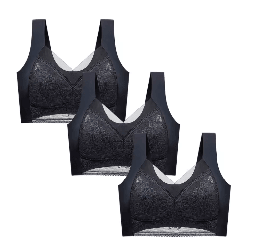 FallSweet 3-Piece Wireless Lace Push Up Deep V Bralette Set (L–5XL)