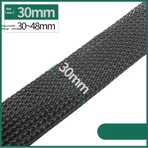 Black PET Braided Cable Sleeving Expandable Wire Protection Sleeve 4 to 25mm 1 yo 50m