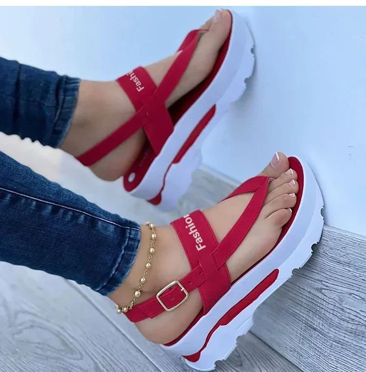 Women Fashion Summer Wedges Shoes Open Toe Buckle Casual Walking Sandals with Heels