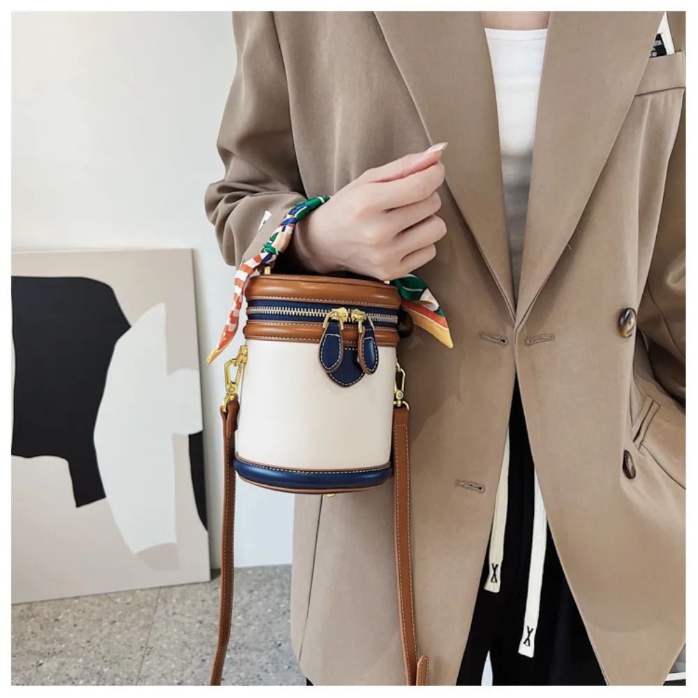 Exquisite Cylinder PU Leather Bucket Bag