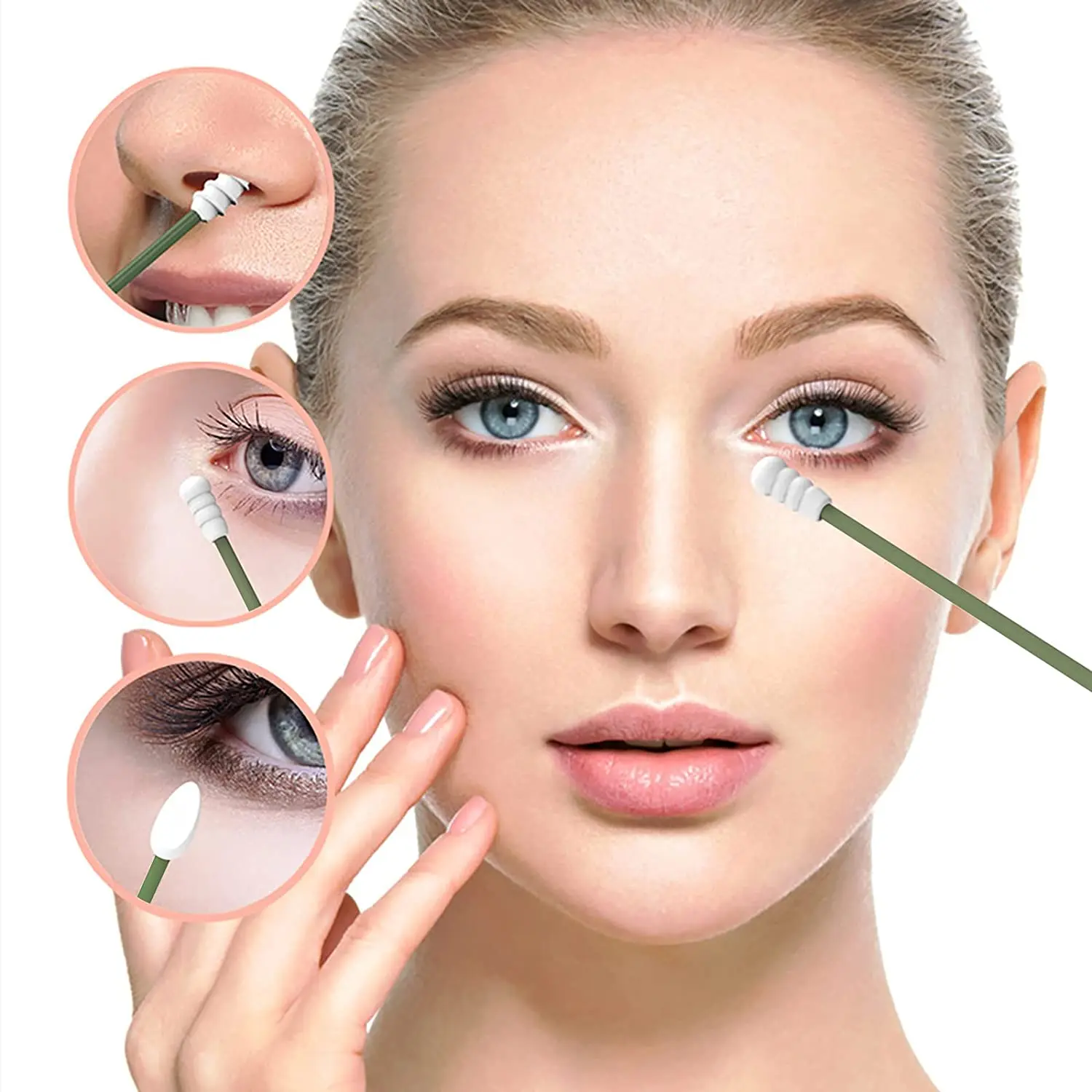 Reusable Silicone Ear Swabs with Case Double-Headed Ear Cleaning Buds for Makeup & Personal Care