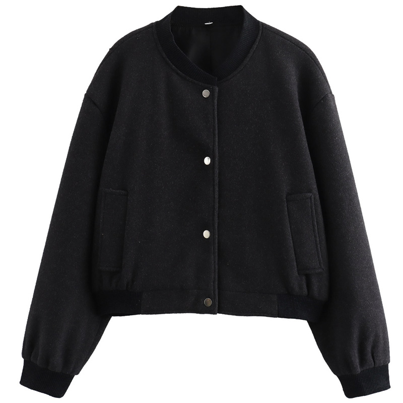 Autumn Crop Womens Bomber Jacket Soft Tweed Outerwear Black Grey Khaki Beige Darkgrey Long Sleeve O Neck Coat