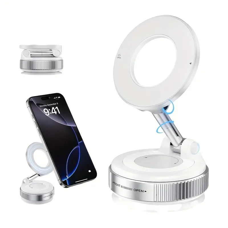 Magnetic Car Phone Mount, 360° Foldable Vacuum Magnetic Phone Holder, Hands-Free Suction Cup Phone Holder